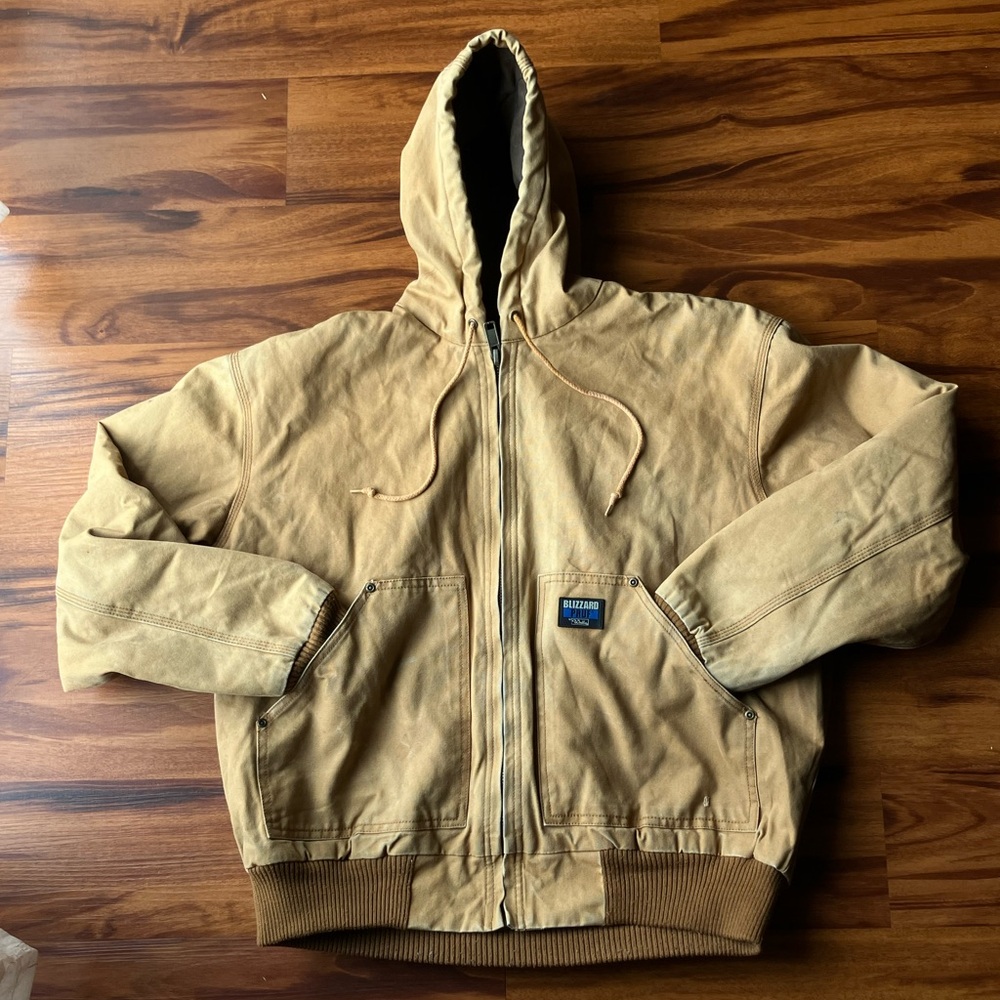 Vintage Blizzard Proof Work Jacket Hoodie Canvas Duck Zip-Up Tan Brown | Size M